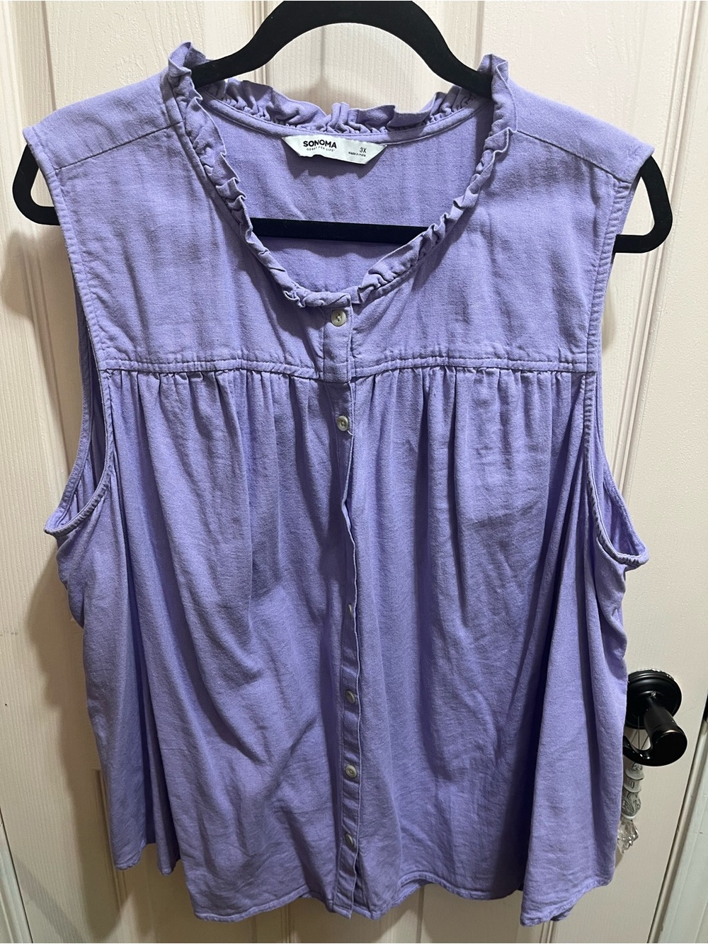 Sonoma Lavender Sleeveless Ruffle-Trim Button Front Top